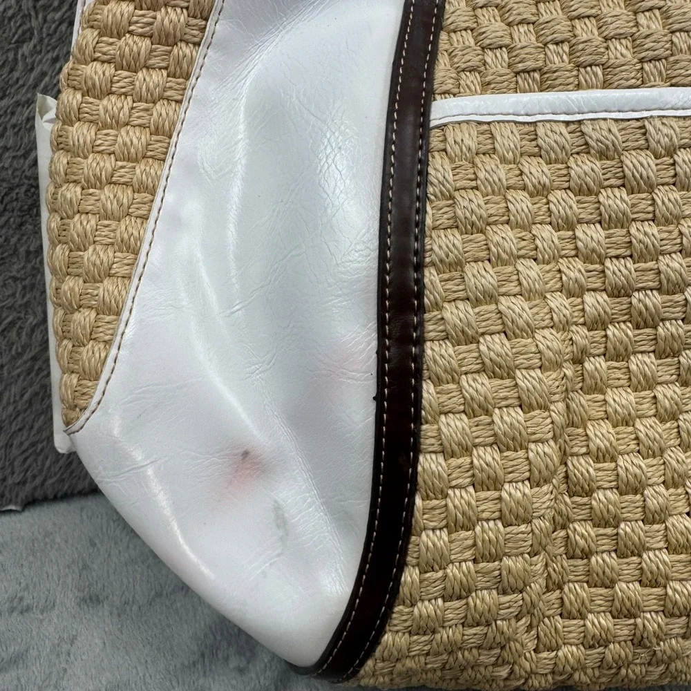 Sharif Studio Straw Hobo‎ Bag Women Large White Beige Good Woven Grommet Tote